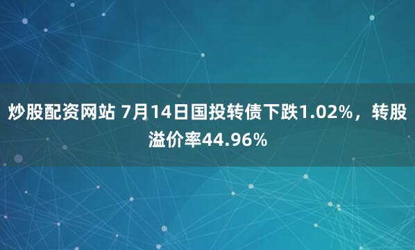 炒股配资网站 7月14日国投转债下跌1.02%，转股溢价率44.96%
