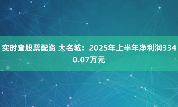 实时查股票配资 大名城：2025年上半年净利润3340.07万元