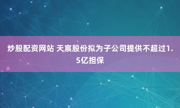 炒股配资网站 天宸股份拟为子公司提供不超过1.5亿担保